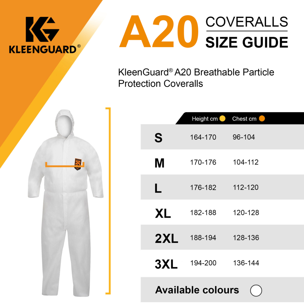 KleenGuard® A20 ademende, deeltjesbeschermende overalls met capuchon 95170 - PBM - 25 x witte overalls voor eenmalig gebruik in maat L - 95170