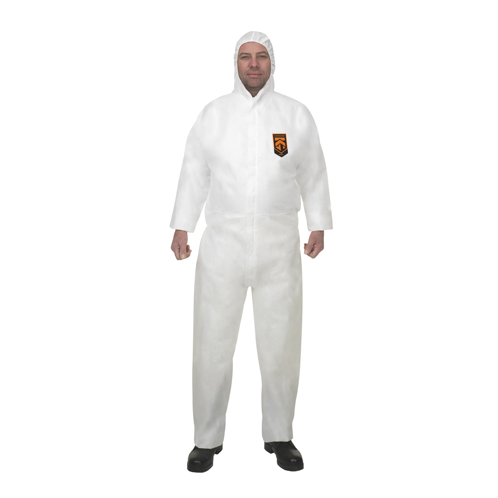 KleenGuard® A20 Atmungsaktive partikeldichte Schutzanzüge mit Kapuze 95170 – PSA – 25 x weiße Einweg-Schutzanzüge in Größe L - 95170