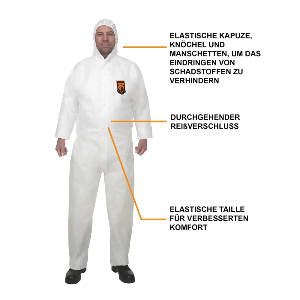KleenGuard® A20 ademende, deeltjesbeschermende overalls met capuchon 95170 - PBM - 25 x witte overalls voor eenmalig gebruik in maat L - 95170