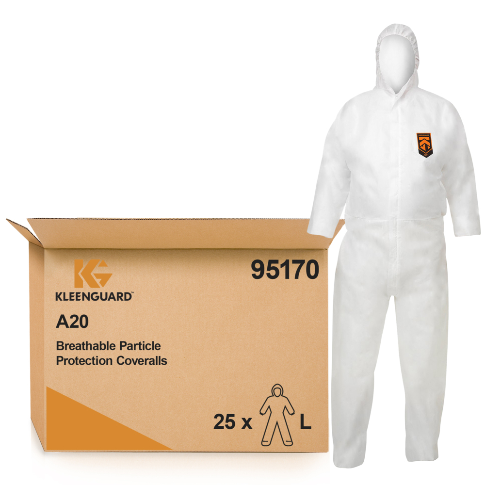 KleenGuard® A20 Breathable Particle Protection Hooded Coveralls 95170 - PPE - 25 x Large White Disposable Coveralls - 95170