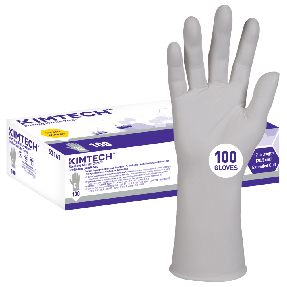Kimtech™  Sterling Nitrile-Xtra™ Exam Gloves (53141), 3.5 Mil, 12”, Ambidextrous, XL, 100 / Dispenser, 10 Dispensers, 1,000 Grey Gloves / Case - 53141