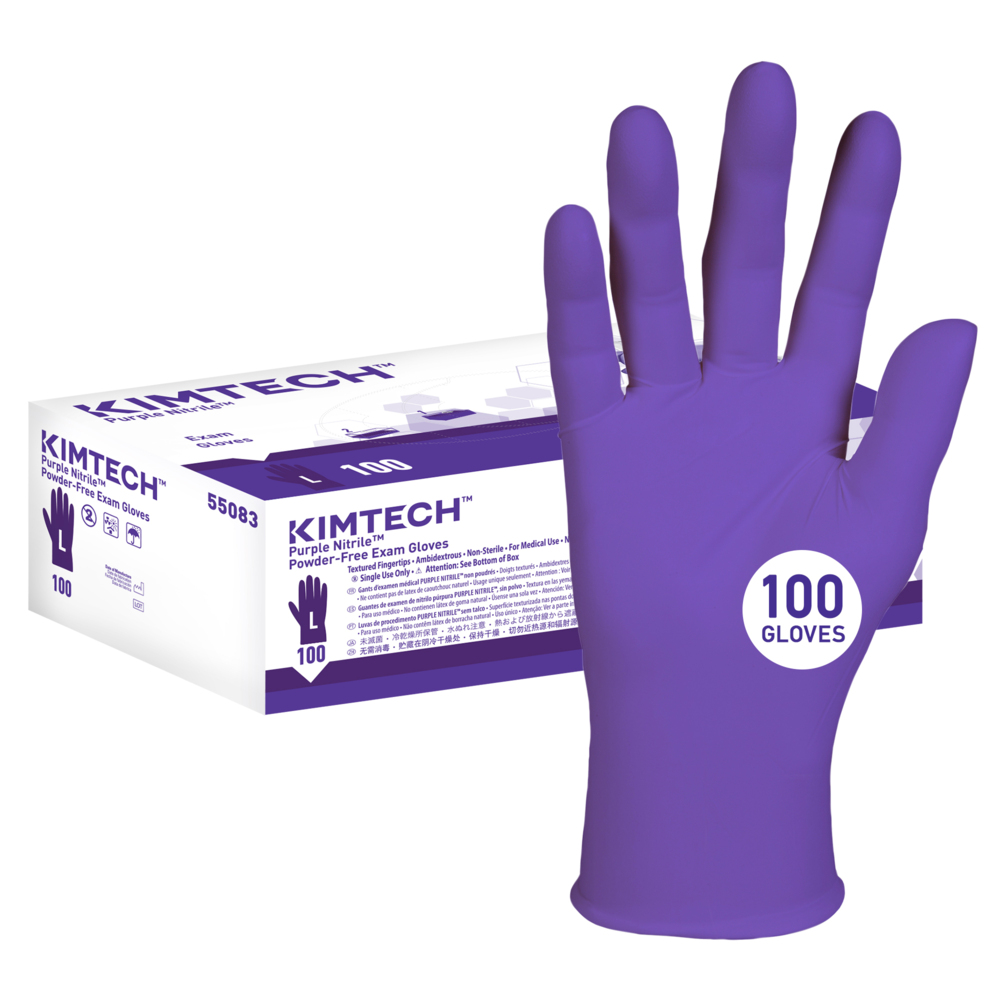 Kimtech™ Purple Nitrile™  Exam Gloves (55083), 5.9 Mil, Ambidextrous, 9.5”, Large, 100 Nitrile Gloves / Box, 10 Boxes / Case, 1,000 / Case - 55083