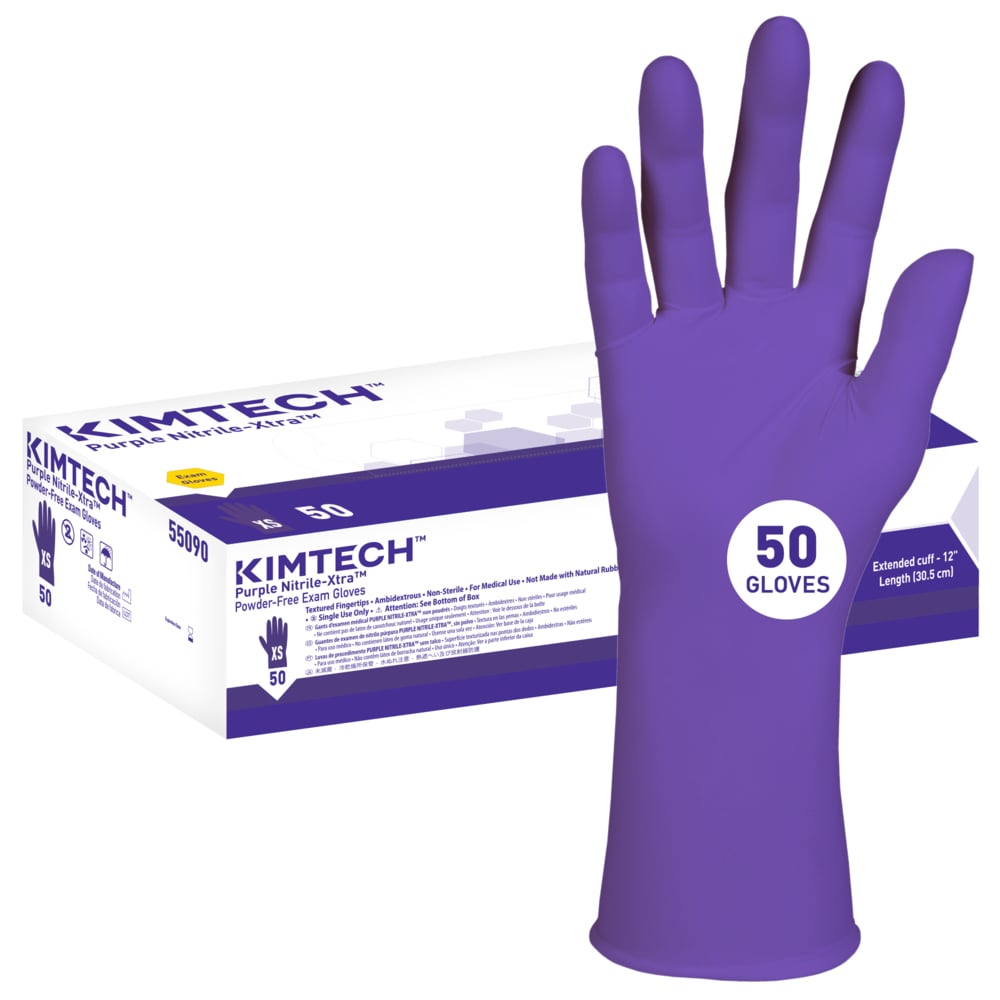 Kimtech™ Purple Nitrile-Xtra™ Exam Gloves (55090), 5.9 Mil, Ambidextrous, 12", XS (50 Gloves/Box, 10 Boxes/Case, 500 Gloves/Case) - 55090