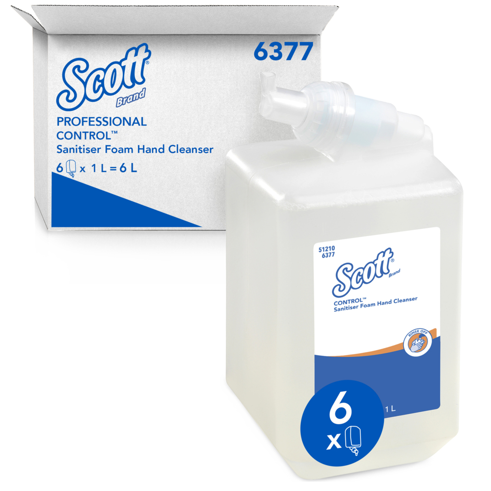Scott® Control™ Sanitiser Foam Hand Cleanser 6377 - Unscented Foaming Hand Soap - 6 x 1 Litre Clear Hand Wash Refills (6 Litres Total) - 6377