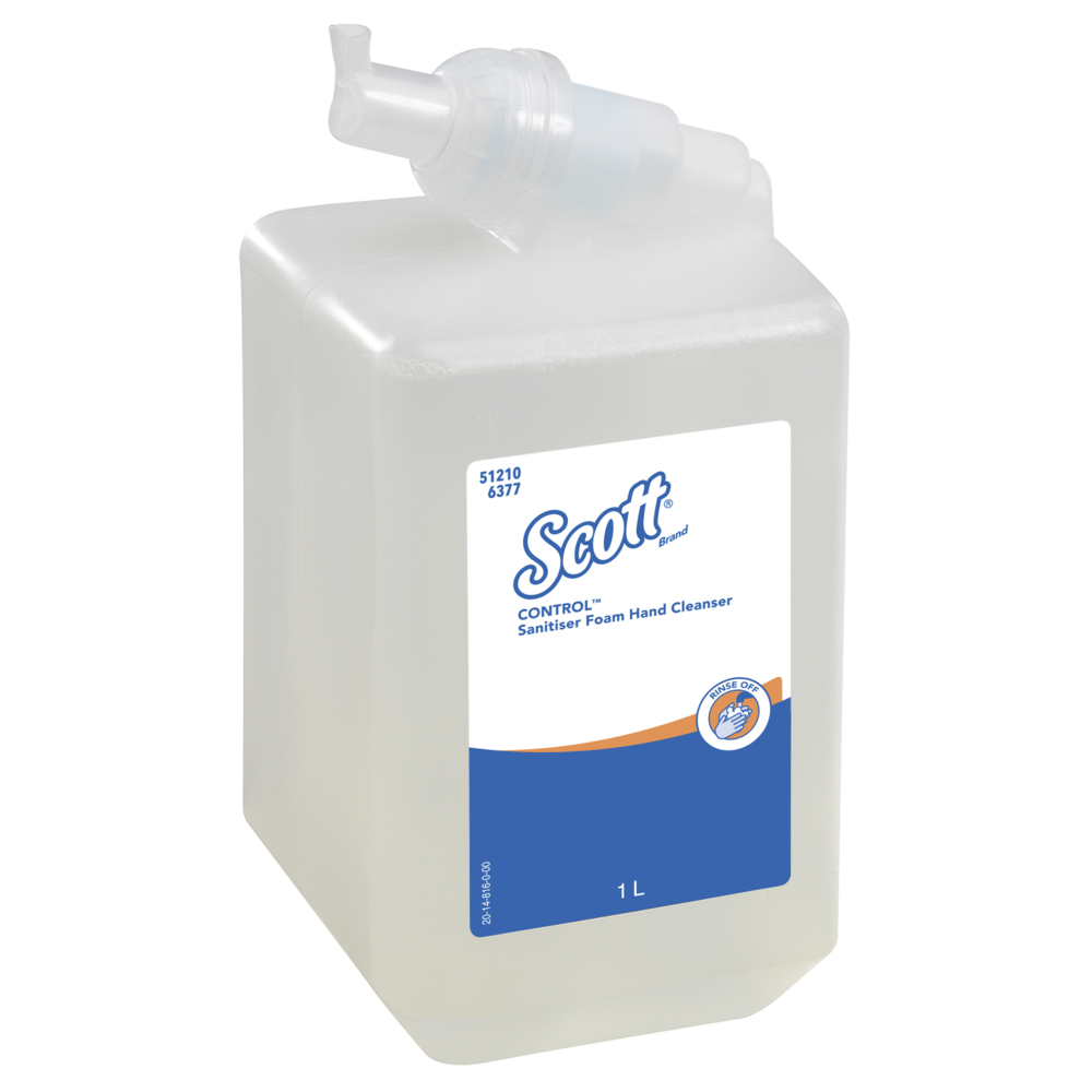 Scott® Control™ Sanitiser Foam Hand Cleanser 6377 - Unscented Foaming Hand Soap - 6 x 1 Litre Clear Hand Wash Refills (6 Litres Total) - 6377