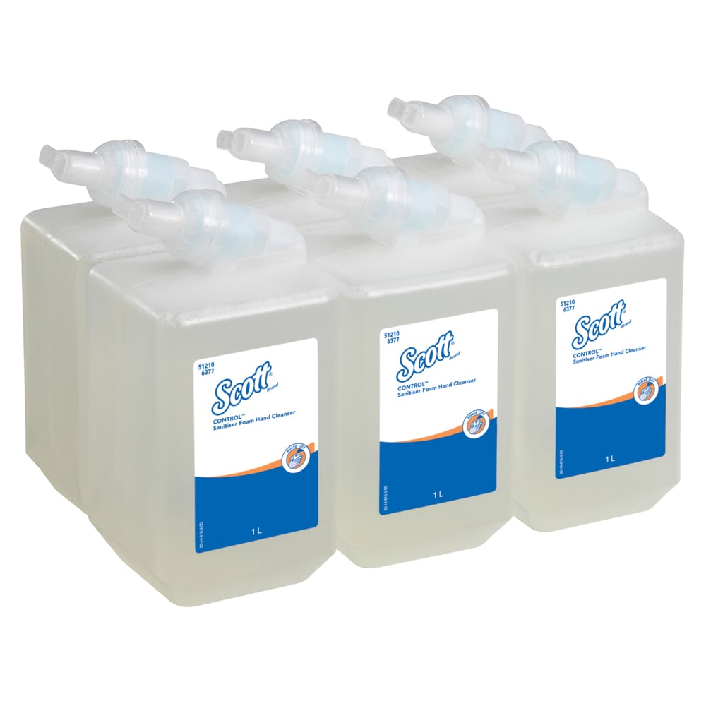 Scott® Control™ Sanitiser Foam Hand Cleanser 6377 - Unscented Foaming Hand Soap - 6 x 1 Litre Clear Hand Wash Refills (6 Litres Total) - 6377