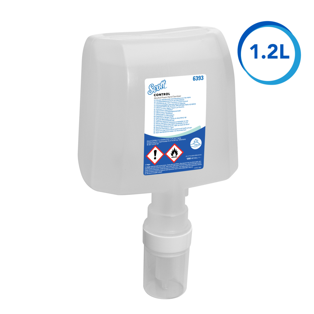 Mousse hydroalcoolique pour les mains Scott® Control™ 6393 - 4 recharges de 1,2 litre de désinfectant pour les mains transparent (4,8 litres au total) - 6393