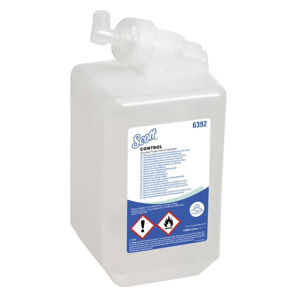 Scott® Control™ Handdesinfektionsschaum auf Alkoholbasis 6392 – 6 x 1 Liter Handdesinfektionsmittel, Nachfüllpackung (6 Liter gesamt) - 6392