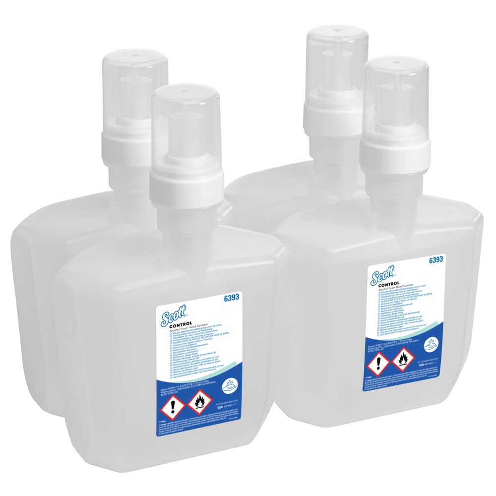 Scott® Control™ Handdesinfektionsschaum auf Alkoholbasis 6393 – 4 x 1,2 Liter Handdesinfektionsmittel, Nachfüllpackung (4,8 Liter gesamt) - 6393