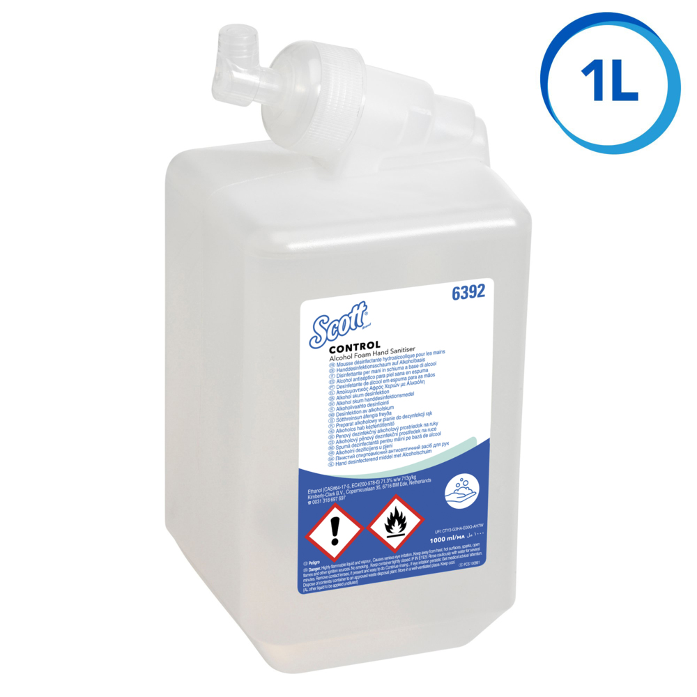 Mousse hydroalcoolique pour les mains Scott® Control™ 6392 - 6 recharges de désinfectant transparent pour les mains de 1 litre (6 litres au total) - 6392