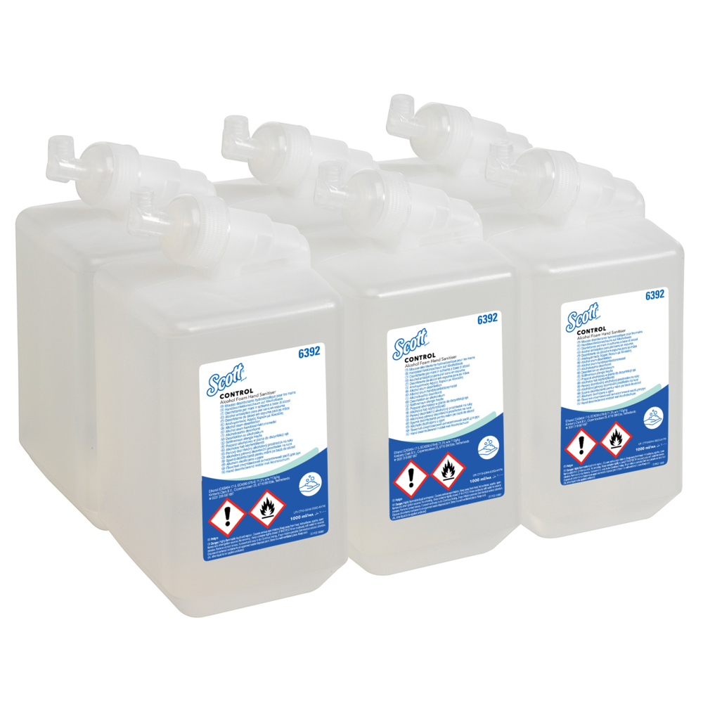 Mousse hydroalcoolique pour les mains Scott® Control™ 6392 - 6 recharges de désinfectant transparent pour les mains de 1 litre (6 litres au total) - 6392