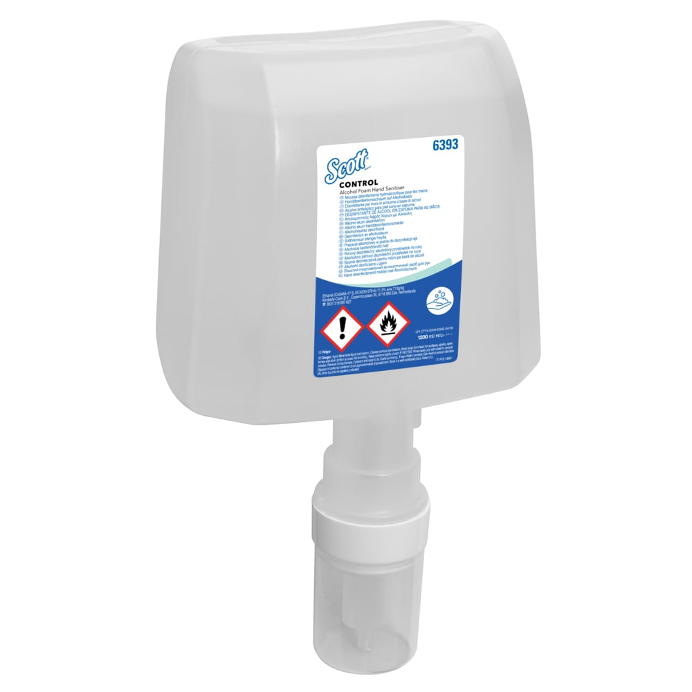 Scott® Control™ Handdesinfektionsschaum auf Alkoholbasis 6393 – 4 x 1,2 Liter Handdesinfektionsmittel, Nachfüllpackung (4,8 Liter gesamt) - 6393