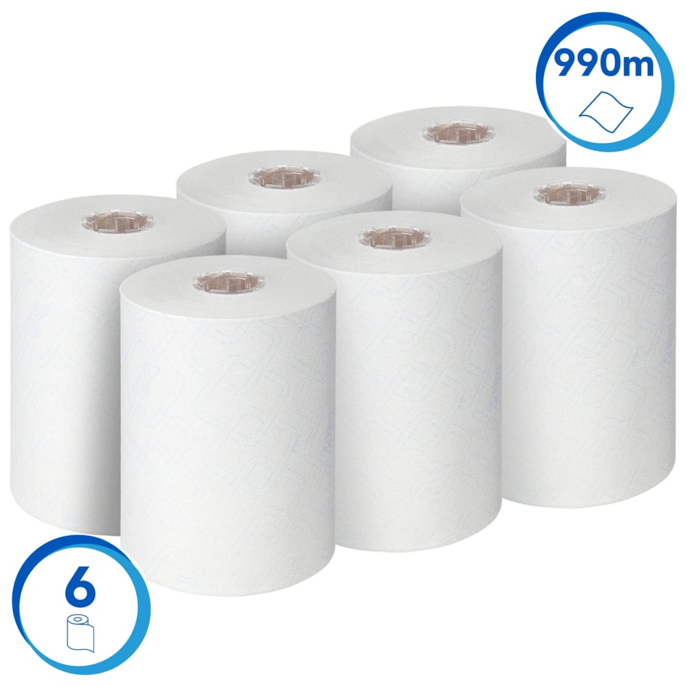 Essuie-mains roulés Scott® Control™ Slimroll™ 6623 – Essuie-mains en papier jetables – 6 rouleaux d'essuie-mains en papier x 165 m d'essuie-mains en papier blancs (990 m au total) - 6623