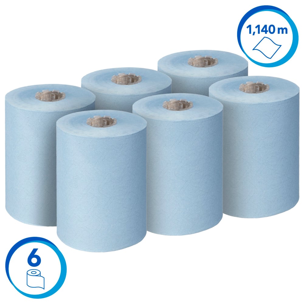 Scott® Essential™ Slimroll™ Rolled Hand Towels 6696 - Blue Paper Towels - 6 x 190m Paper Towel Rolls (1,140m total) - 6696