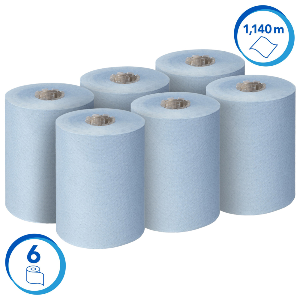 Scott® Essential™ Slimroll™ Rolled Hand Towels 6696 - Blue Paper Towels - 6 x 190m Paper Towel Rolls (1,140m total) - 6696