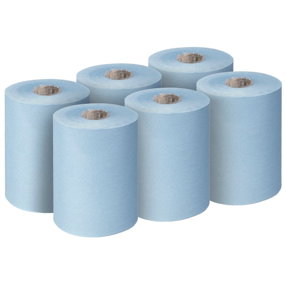 Scott® Essential™ Slimroll™ Rollenhandtücher 6696 – blaue Papiertücher – 6 x 190 m Rollenpapiertücher (insges. 1.140 m);Scott® Essential™ Slimroll™ Papierhandtücher gerollt 6696 – 6 x 190 m Handtuchrollen (insges. 1.140 m) - 6696