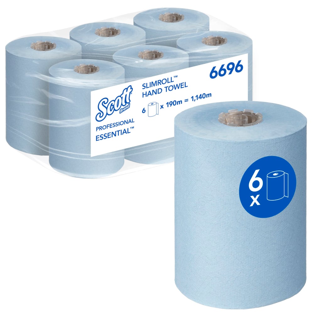 Scott® Essential™ Slimroll™ Rollenhandtücher 6696 – blaue Papiertücher – 6 x 190 m Rollenpapiertücher (insges. 1.140 m)