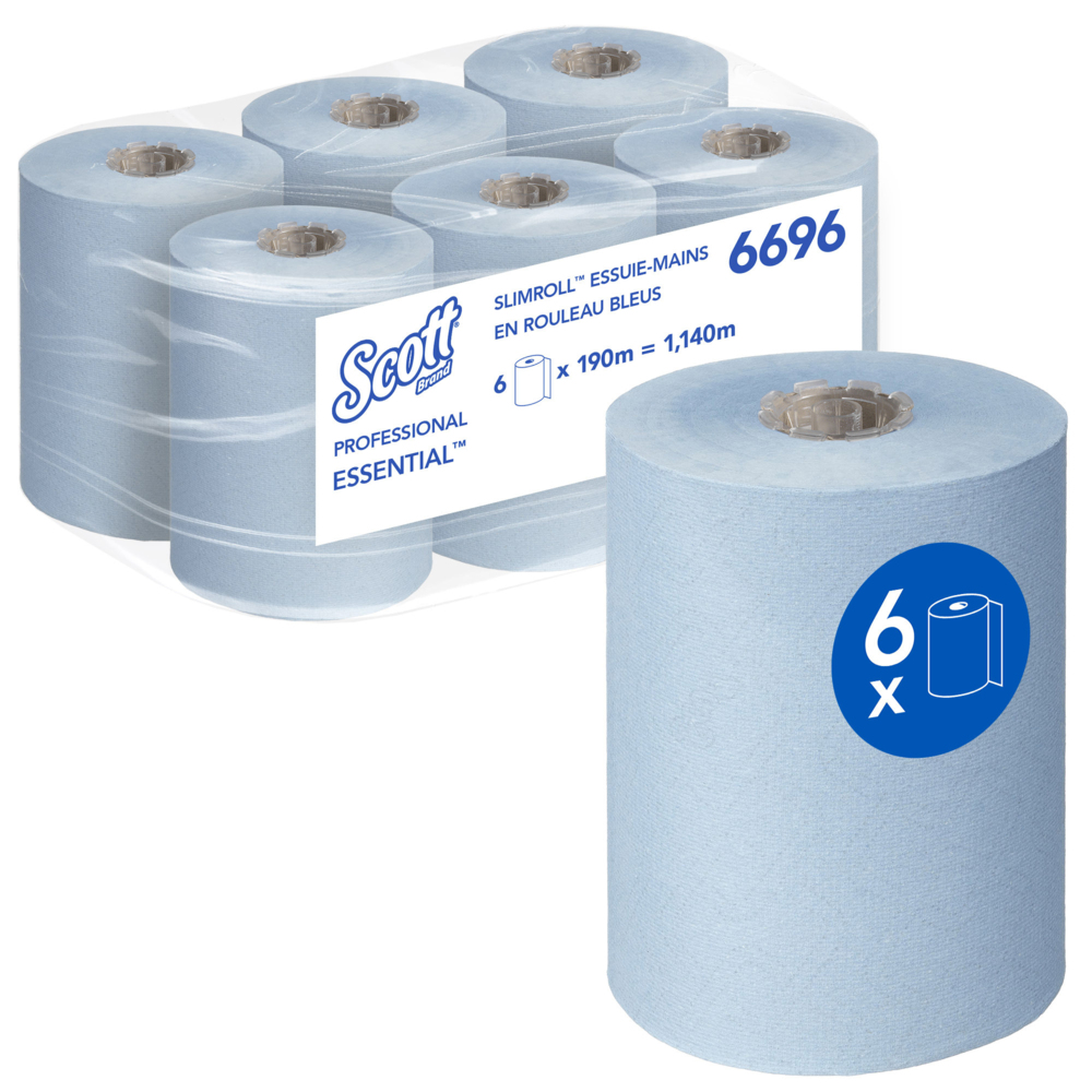 Scott® Essential™ Slimroll™ handdoeken op rol 6696 - blauwe papieren handdoeken - 6 papieren handdoekrollen van 190 m (in totaal 1140 m) - 6696