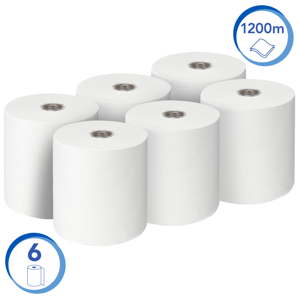Scott® Control™ handdoeken op rol 6699 - 2-laagse papieren handdoeken voor eenmalig gebruik - 6 rollen x 200 m witte papieren handdoeken (1200 m in totaal) - 6699