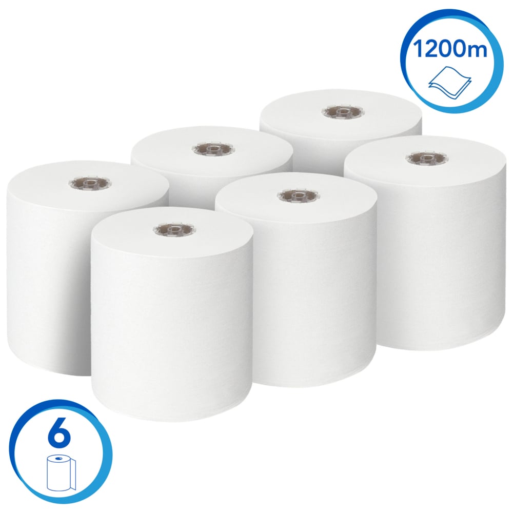 Secamanos en rollo Scott® Control™ 6699 - Papel desechable de 2 capas - 6 rollos de papel x 200 m en blanco (1200 m en total) - 6699