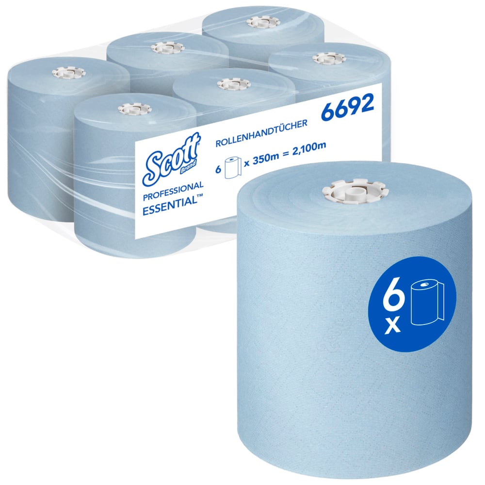 Scott® Essential™ handdoeken op rol 6692 - Blauwe papieren handdoeken - 6 x 350 m papieren handdoeken op rol (in totaal 2100 m) - 6692
