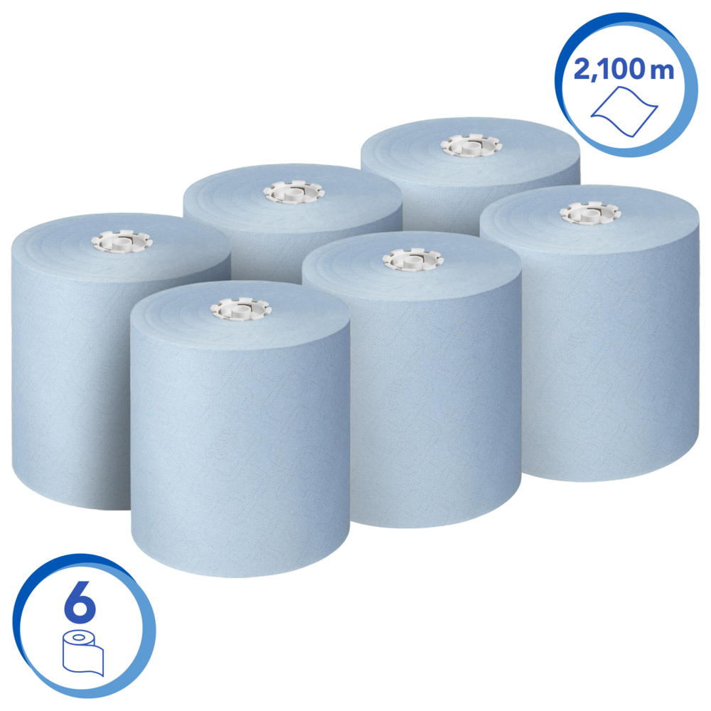 Essuie-mains roulés Scott® Essential™ 6692 - Essuie-mains en papier bleu - 6 x rouleaux de 350 m d'essuie-mains en papier (2 100m au total) - 6692