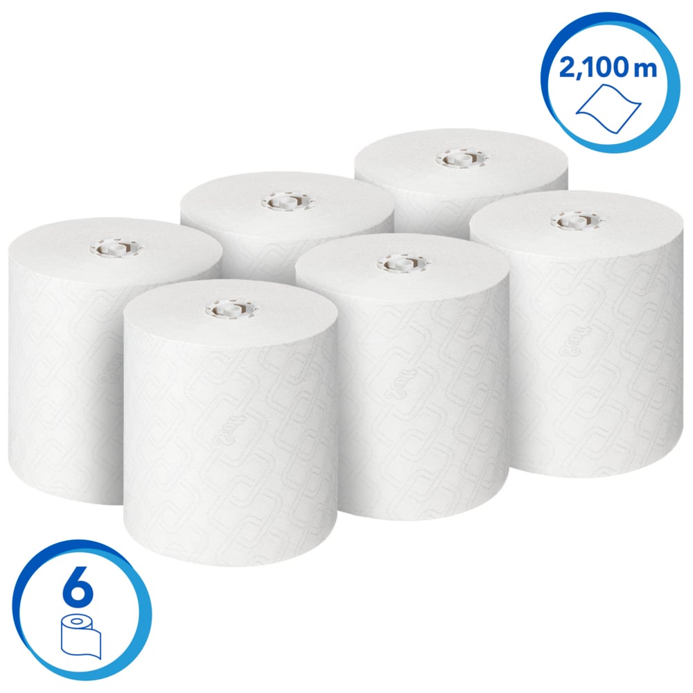 Scott® Essential™ Рулонные бумажные полотенца для рук, код 6691, 6 рулонов x 350 м белой однослойной бумаги (всего 2100 м) - 6691