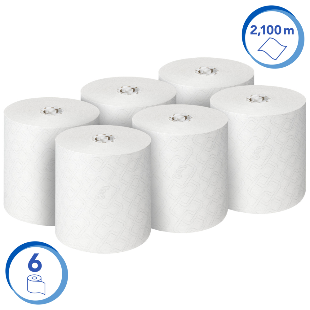 Essuie-mains roulés Scott® Essential™ 6691 - Essuie-mains roulés en papier - 6 x rouleaux de 350 m d'essuie-mains en papier blanc (2 100m au total) - 6691