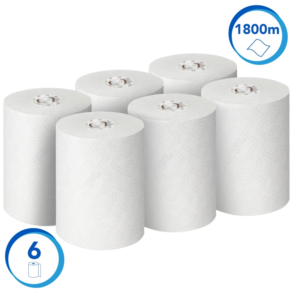 Essuie-mains roulés extra-résistants Scott® Control™ 6626 - Essuie-mains en papier - 6 x rouleaux de 300 m d'essuie-mains en papier blanc (1 800 m au total) - 6626