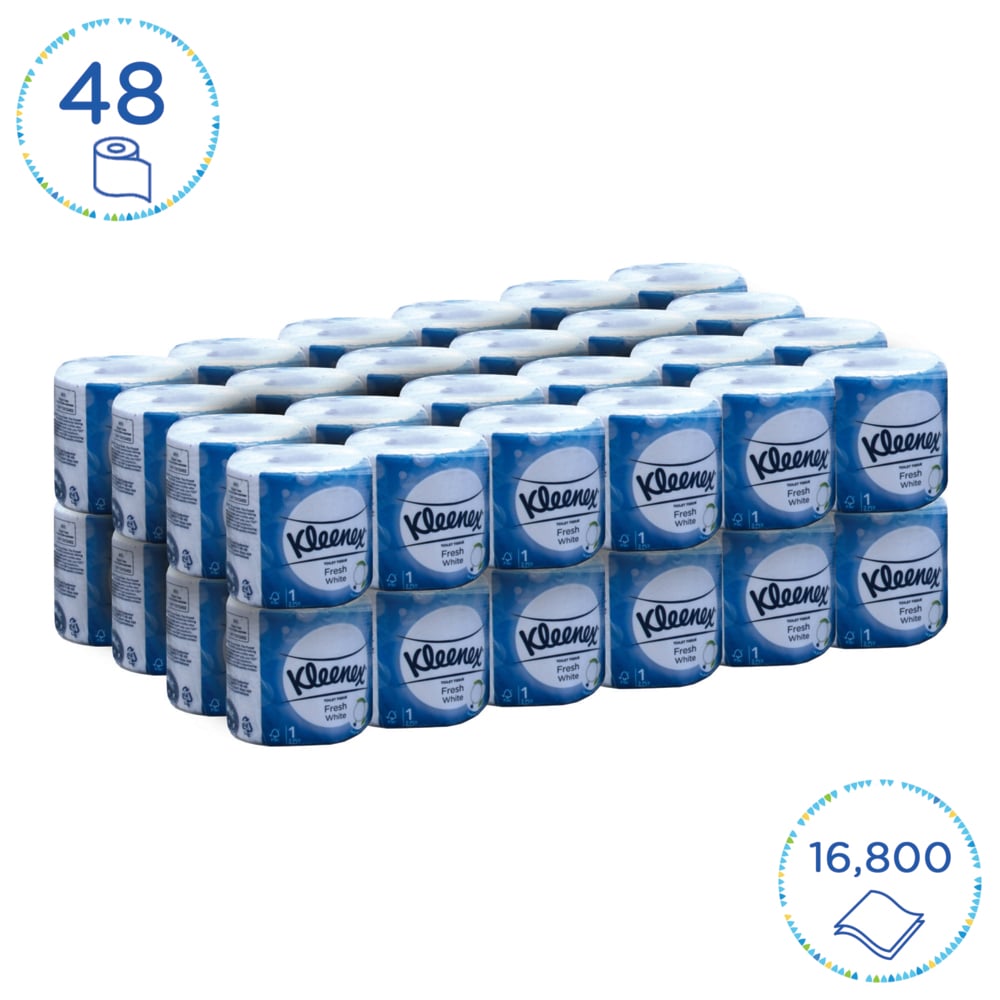 Kleenex® Standard Roll Toilet Tissue 6416 - Individually Wrapped Toilet Roll - 48 Rolls x 350 White, 2 Ply Toilet Paper Sheets (16,800 Sheets) - 6416