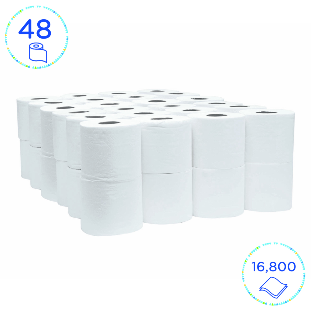 Kleenex® Standard Roll Toilet Tissue 6415 - 2 Ply Toilet Paper - 4 Packs of 12 Toilet Rolls x 350 White 2 Ply Toilet Tissue Sheets (48 Rolls / 16,800 Sheets Total) - 6415