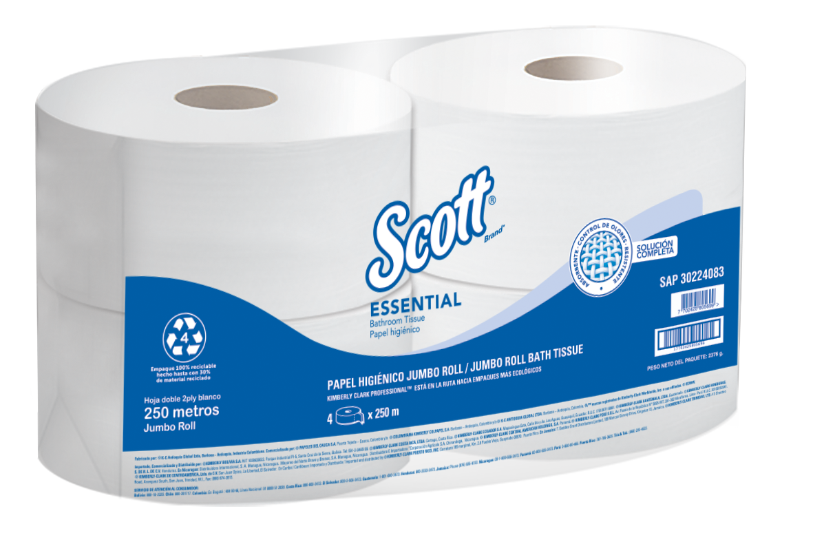 Scott® Essential Papel Higiénico en Rollo 30224083 - Hoja Doble -  250m/Rollo, 4 Rollos/Caja (1000m)