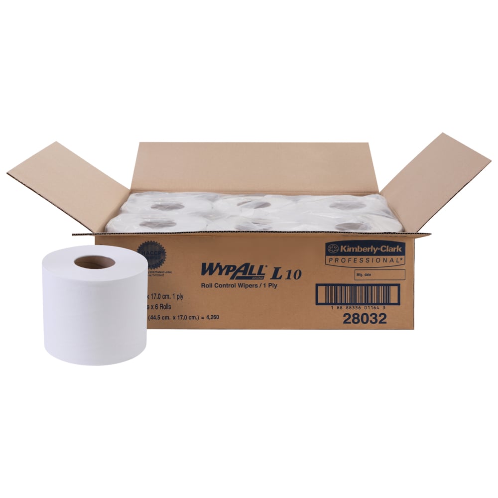 กระดาษเช็ดทำความสะอาด WypAll® L10 (28032), สีขาว, 6 ม้วน / ลัง, 710 ผืน / ม้วน (4260 ผืน) - 28032