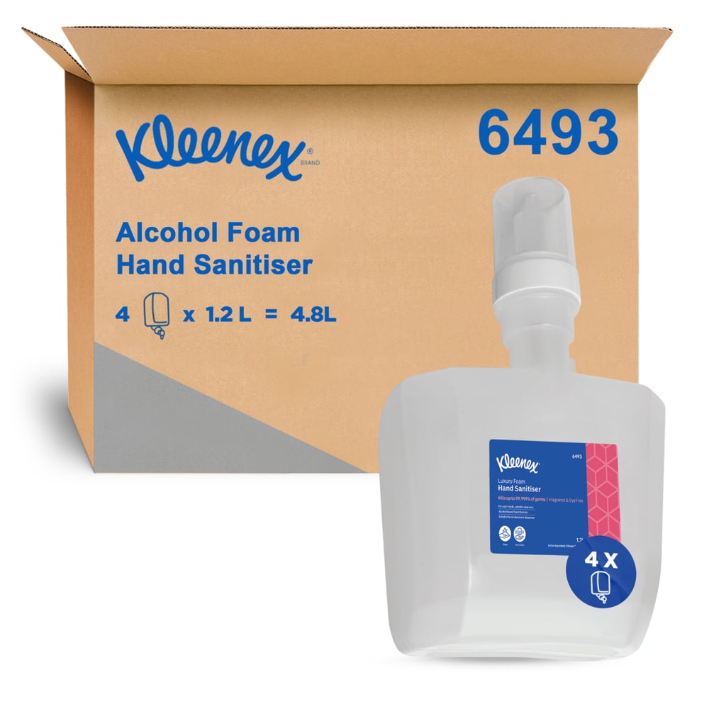 KLEENEX® Alcohol Foam Hand Sanitiser 1.2L (6493), 4 Cartridges / Case, 1.2 Litres / Cartridges (4.8L) - 6493