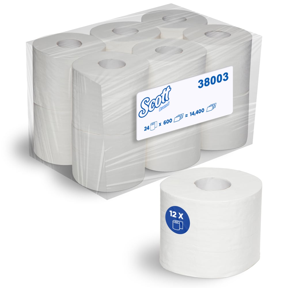 SCOTT® ESSENTIAL® 2-ply Toilet Paper Roll (38003), White, 12 Packs / Case, 4 Rolls / Pack (48 Rolls) - 38003