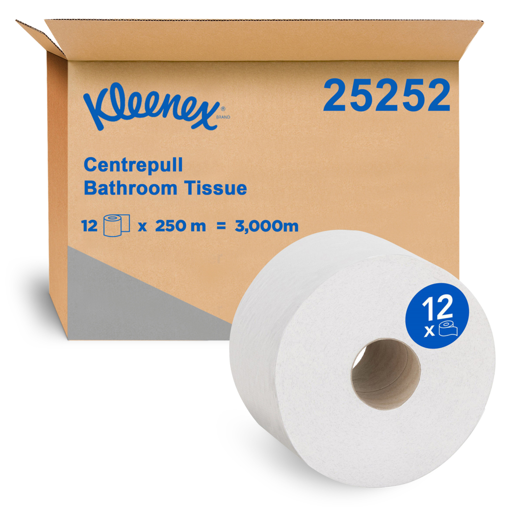 KLEENEX® Centrepull Bathroom Tissue (25252), 2 Ply Toilet Paper, 12 Toilet Rolls / Case, 250m / Roll (3,000m) - S060037642