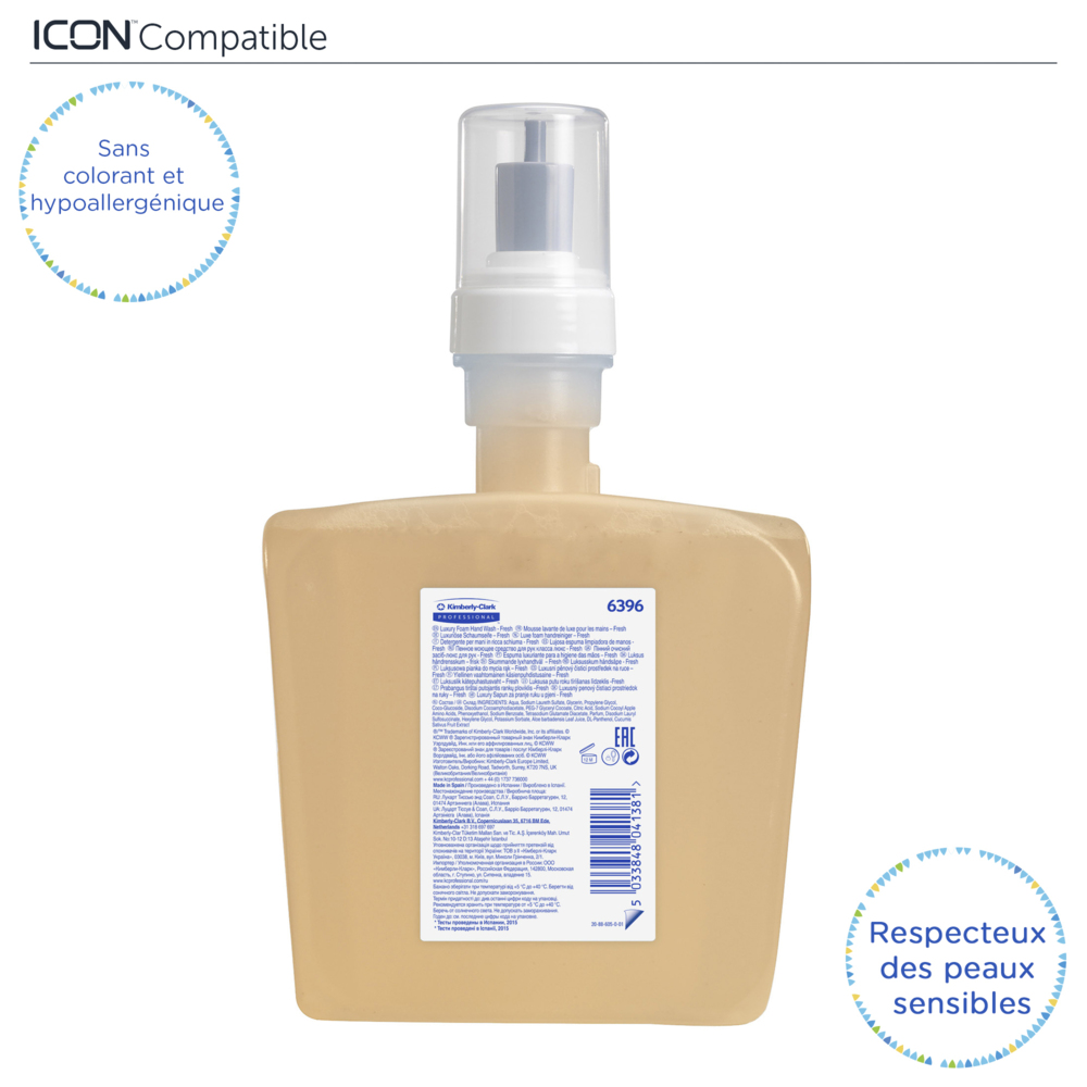 Savon mousse pour les mains Kleenex® Botanics™ Fresh 6396 - savon mousse parfumé pour les mains - 4 recharges x 1,2 litre de savon mousse transparent pour les mains (4,8 litres au total) - 6396