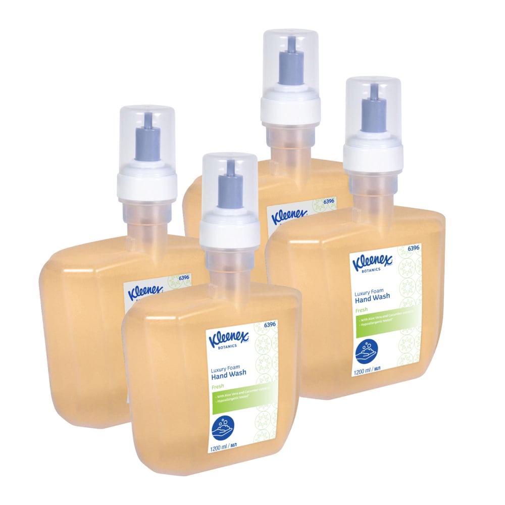 Kleenex® Botanics™ Fresh Luxury Foam Hand Wash 6396 - Scented Foaming Hand Cleanser - 4 x 1.2 Litre Clear Hand Wash Refills (4.8 Litre Total) - 6396