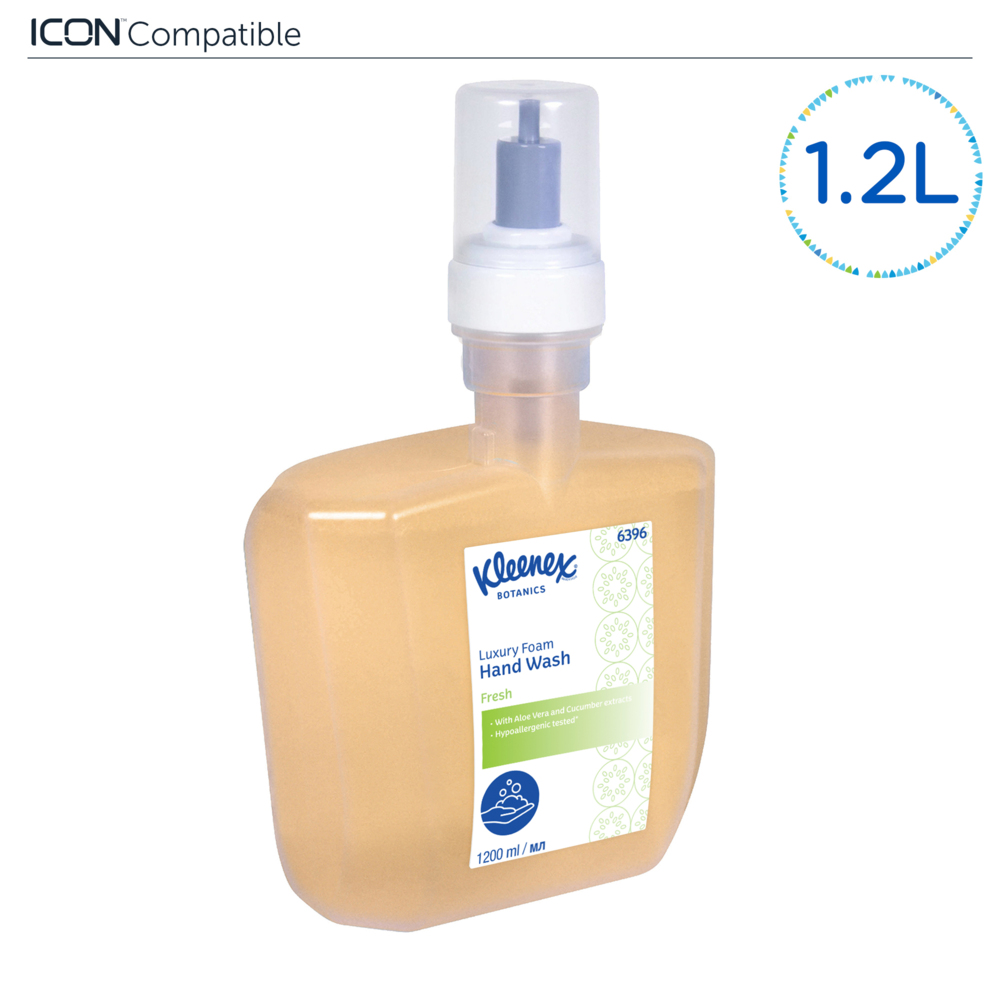Savon mousse pour les mains Kleenex® Botanics™ Fresh 6396 - savon mousse parfumé pour les mains - 4 recharges x 1,2 litre de savon mousse transparent pour les mains (4,8 litres au total) - 6396