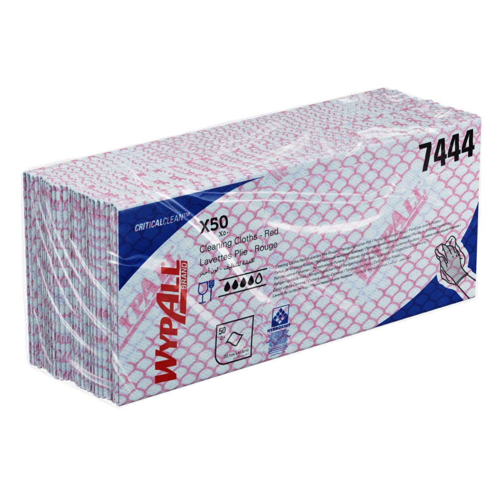 Panni per la pulizia con codice colore WypAll® X50 7444 - Panni per la pulizia rossi - 6 confezioni x 50 panni con codice colore intercalati (totale 300) - 7444
