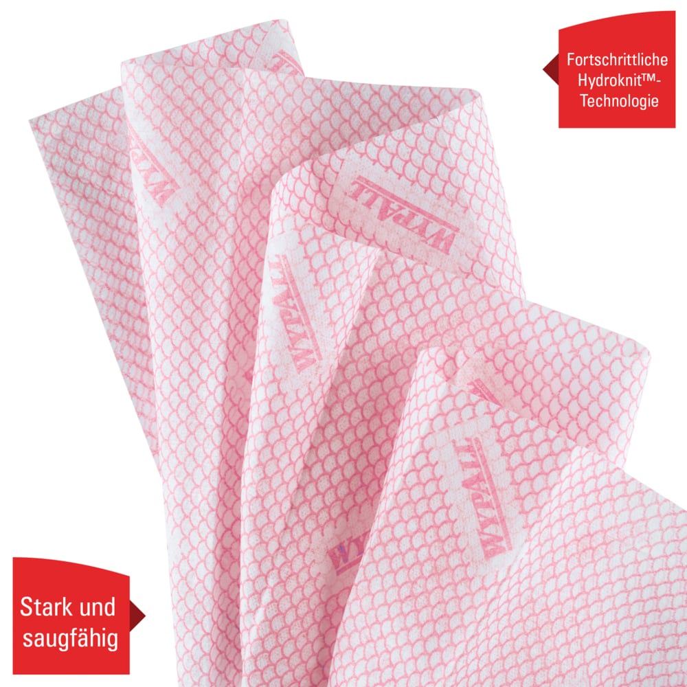 Chiffons de nettoyage à code couleur WypAll® X50 7444 - Chiffons de nettoyage rouges - 6 paquets x 50 chiffons enchevêtrés à code couleur (300 au total) - 7444