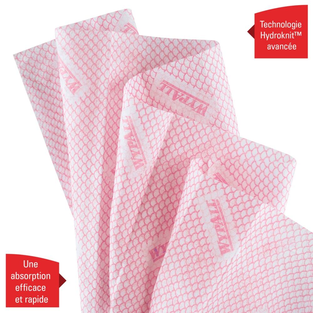 Chiffons de nettoyage à code couleur WypAll® X50 7444 - Chiffons de nettoyage rouges - 6 paquets x 50 chiffons enchevêtrés à code couleur (300 au total) - 7444
