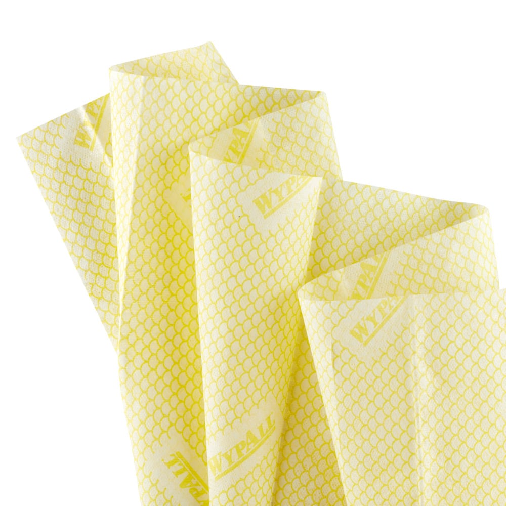 WypAll® X50 Critical Clean™ Colour Coded Cleaning Cloths 7443 - Yellow Wiping Cloths - 6 Packs x 50 Interfolded Colour Coded Cloths (300 total) - 7443