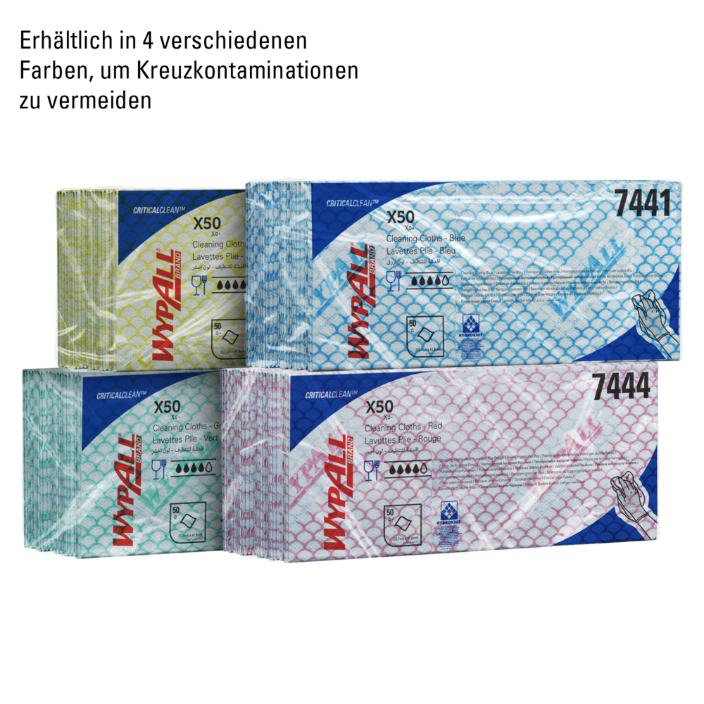 Протирочные материалы WypAll® X50 с цветовой кодировкой, код 7443, желтые, 6 упаковок x 50 салфеток со сложением Interfold (всего 300 шт.) - 7443