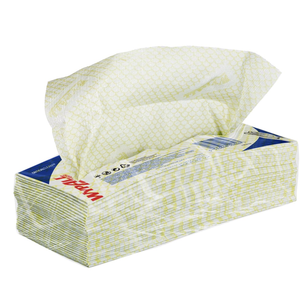 WypAll® X50 Critical Clean™ Colour Coded Cleaning Cloths 7443 - Yellow Wiping Cloths - 6 Packs x 50 Interfolded Colour Coded Cloths (300 total) - 7443