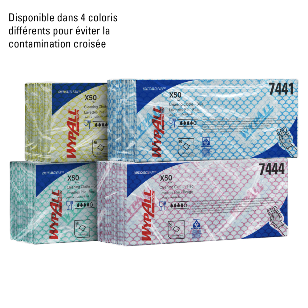 Протирочные материалы WypAll® X50 с цветовой кодировкой, код 7443, желтые, 6 упаковок x 50 салфеток со сложением Interfold (всего 300 шт.) - 7443