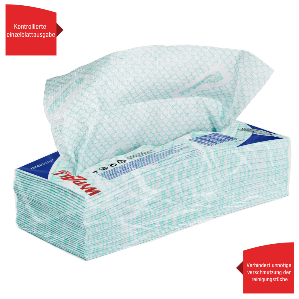 Paños de limpieza con código de color WypAll® X50 Critical Clean™ 7442 - Paños de limpieza verdes - 6 paquetes x 50 paños con código de color interplegados (300 en total) - 7442