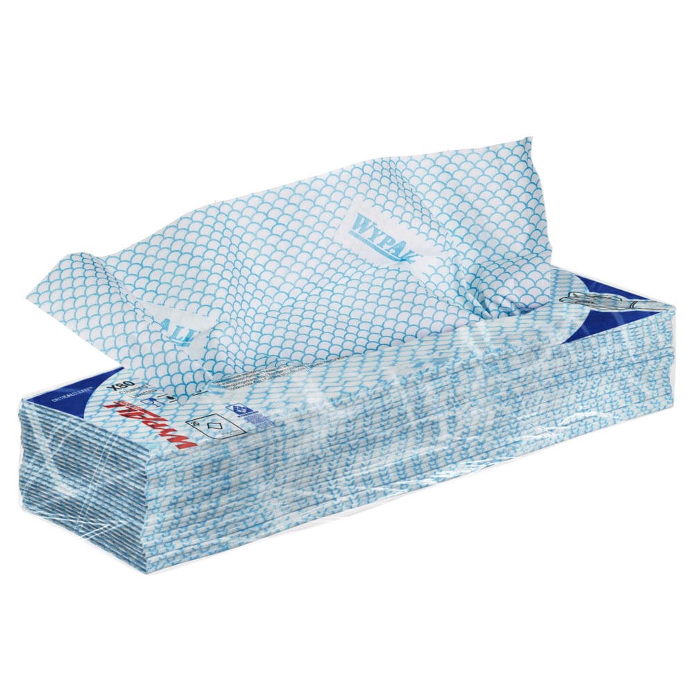 WypAll® X80 Critical Clean™-poetsdoeken met kleurcodes 7565 - blauwe poetsdoeken - 10 verpakkingen x 25 poetsdoeken voor zwaar gebruik (250 in totaal) - 7565