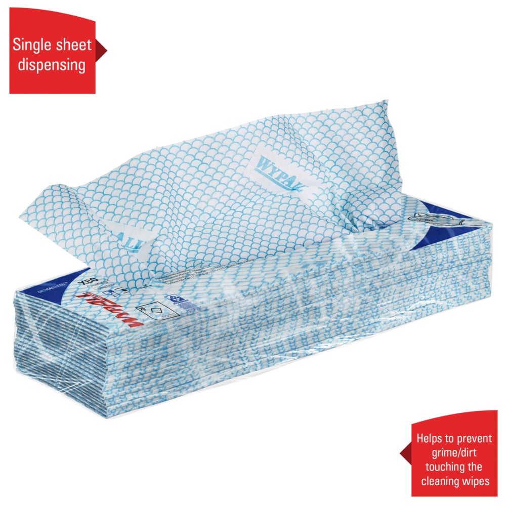 WypAll® X80 Critical Clean™-poetsdoeken met kleurcodes 7565 - blauwe poetsdoeken - 10 verpakkingen x 25 poetsdoeken voor zwaar gebruik (250 in totaal) - 7565