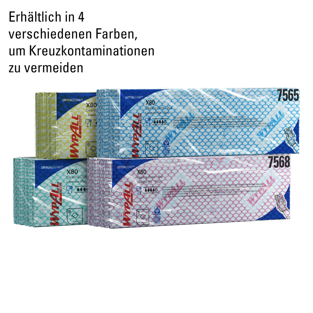 WypAll® X80 Critical Clean™-poetsdoeken met kleurcodes 7565 - blauwe poetsdoeken - 10 verpakkingen x 25 poetsdoeken voor zwaar gebruik (250 in totaal) - 7565